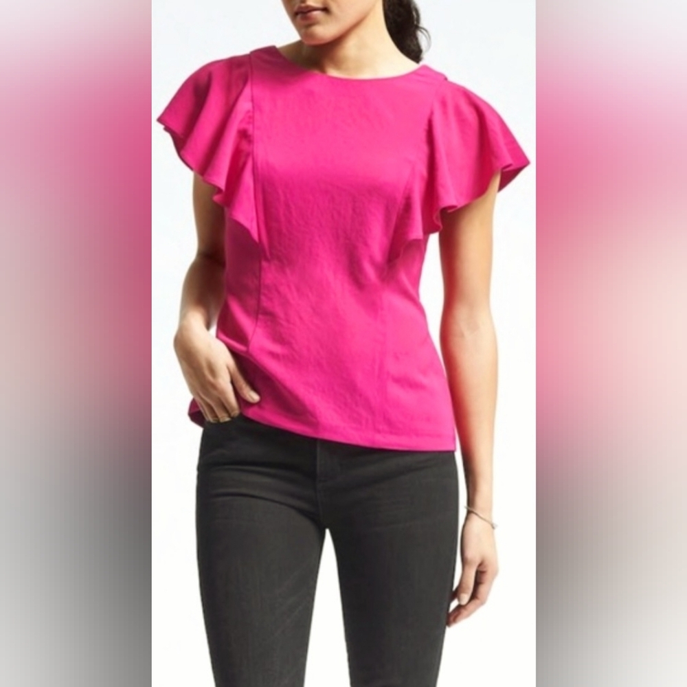 Banana Republic Women's Pink Ruffle Sleeve Top